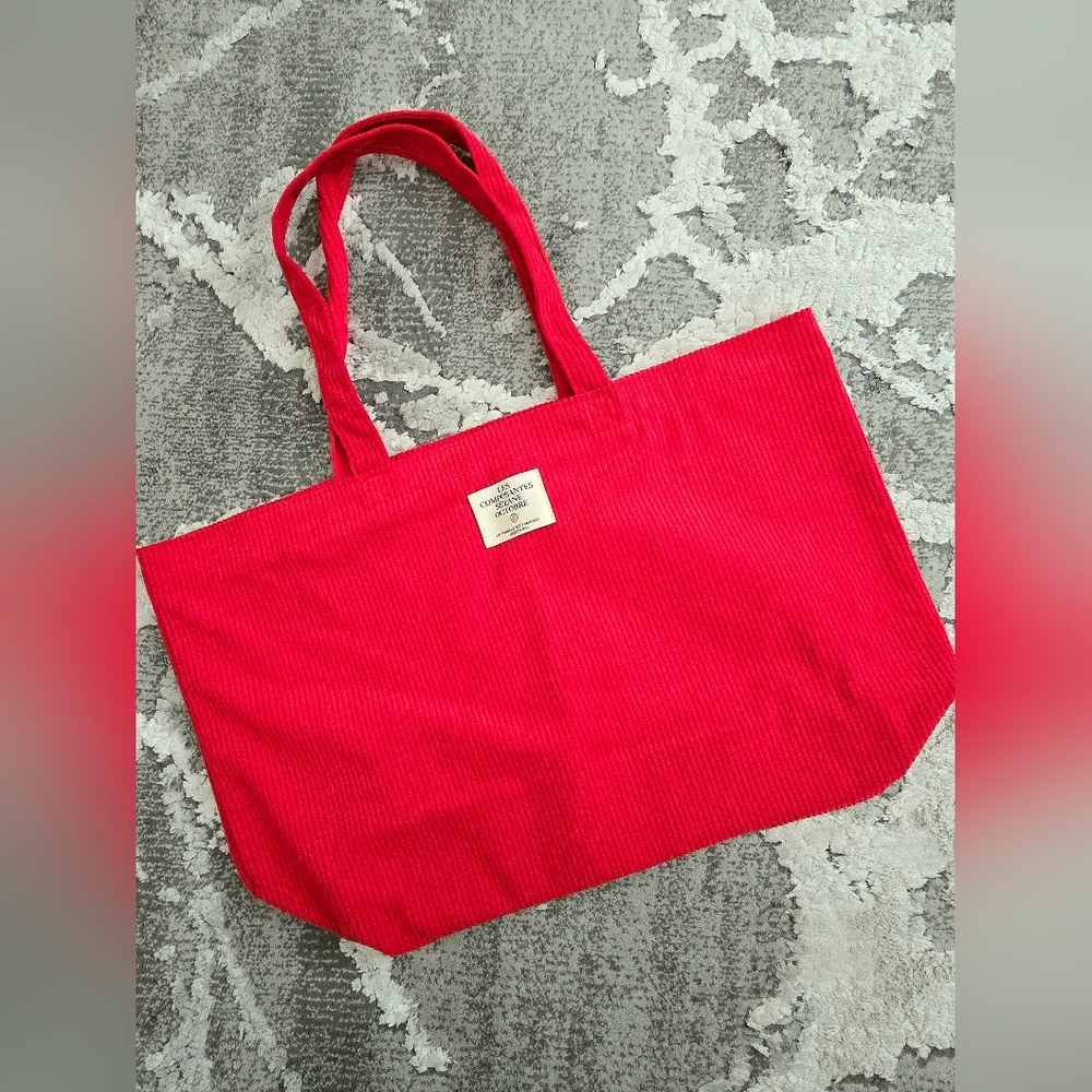 Sezane Les Composantes Octobre Red Corduroy Fabric Tote bag